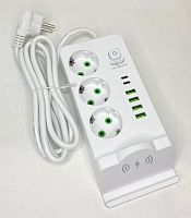 993-2PD сетевой фильтр с беспроводной зарядкой на 3розетки 4usb 2type-c (HY-50415-3B-3-60)