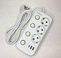 EU-E1034PC-2M сетевой фильтр 2метра на 3розетки 2usb 1type-c (HY-50415-3-3-60)